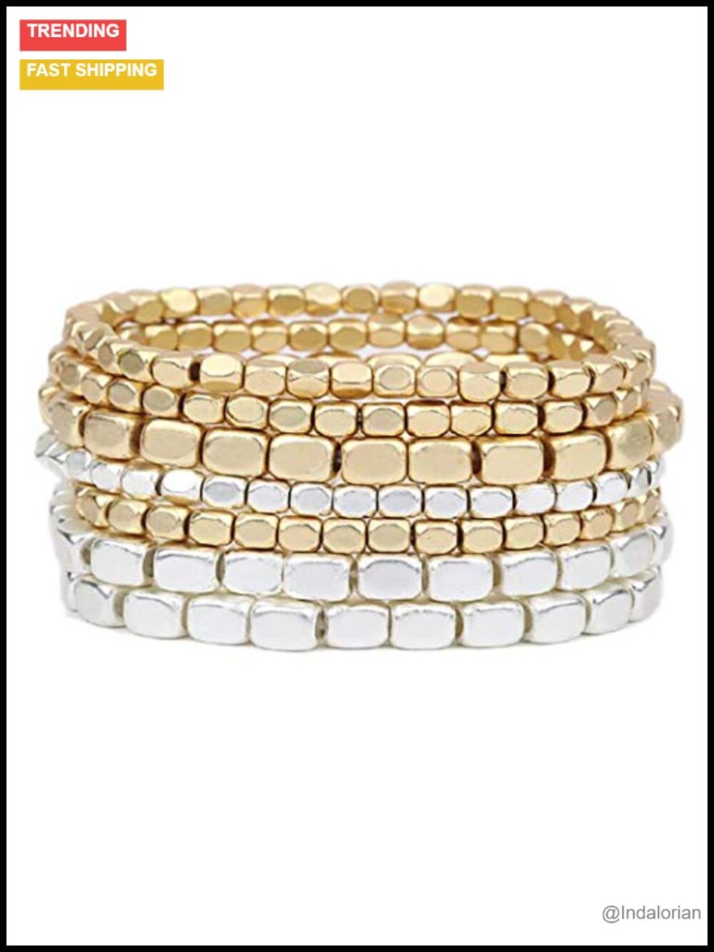 Chunky Nugget Multi-Strand Beaded Bracelet Stack Set of 7 Stretch